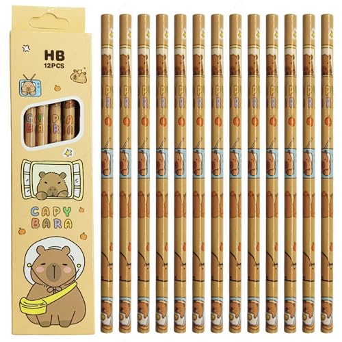SHAKTISM Set of 12 Cute Cartoon HB Pencils - 0.5mm Graphite, Wood-C Composite, Ideal for Writing & Drawing - Student-Friendly School Supplies (Capy Bare Brown) - Image 1