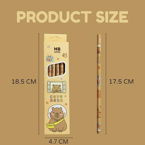 SHAKTISM Set of 12 Cute Cartoon HB Pencils - 0.5mm Graphite, Wood-C Composite, Ideal for Writing & Drawing - Student-Friendly School Supplies (Capy Bare Brown) - Image 2