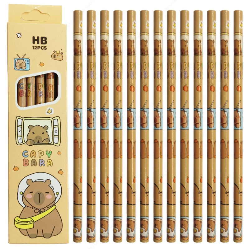 SHAKTISM Set of 12 Cute Cartoon HB Pencils - 0.5mm Graphite, Wood-C Composite, Ideal for Writing & Drawing - Student-Friendly School Supplies (Capy Bare Brown) - Image 5