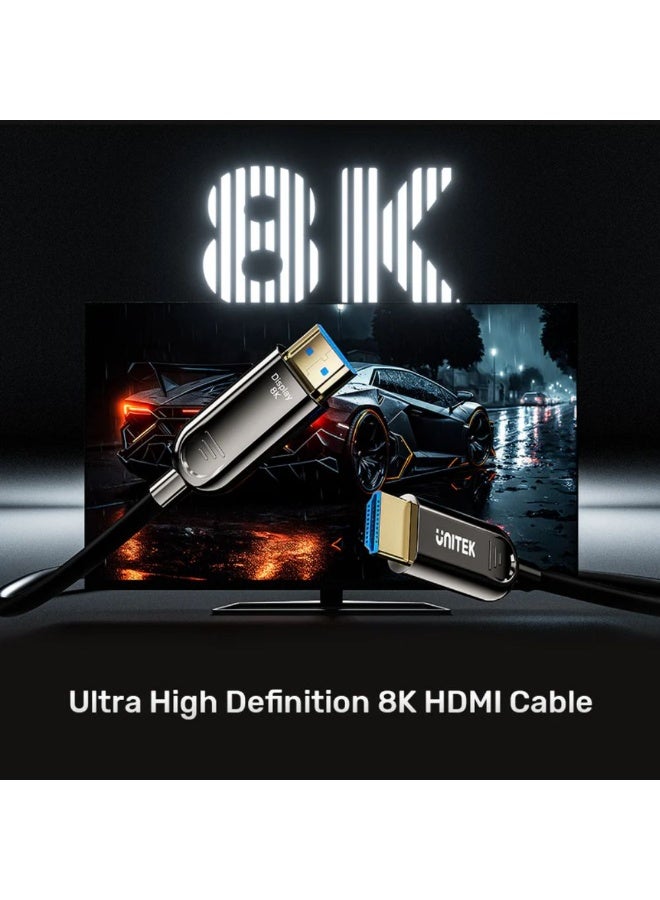 UNITEK كابل الألياف الضوئية HDMI 8K من يونيتيك – 20 متر كابل HDMI 2.1 عالي السرعة بدقة Ultra HD – يدعم 8K@60Hz، 4K@120Hz، HDR10+، eARC، Dolby Atmos – تصميم خفيف ومرن – أسود - Image 3