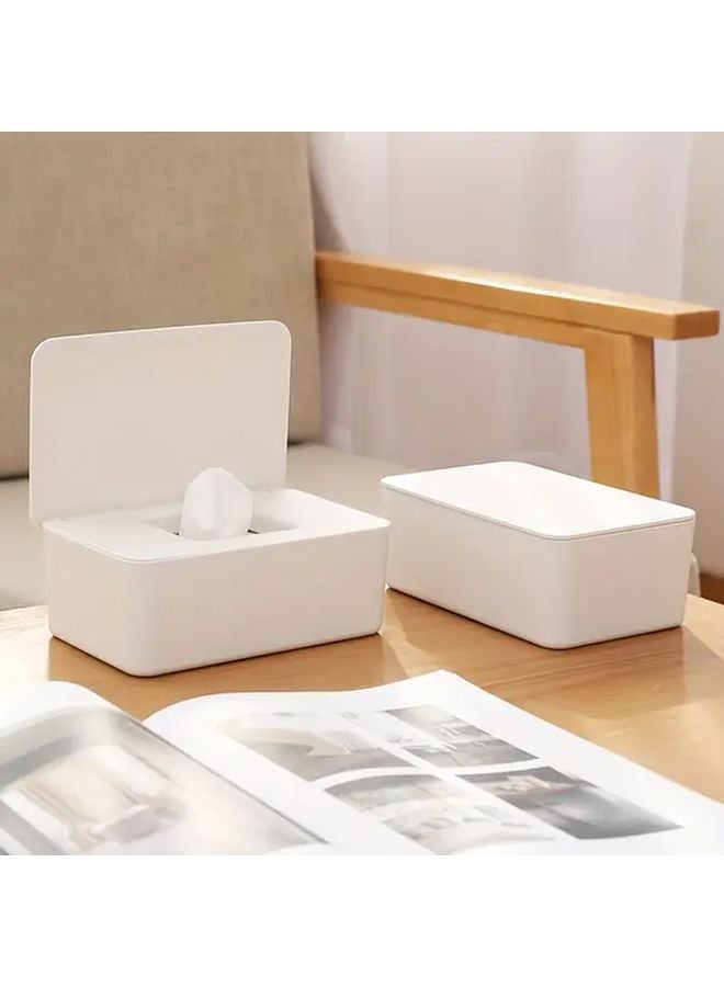 White Wet Wipe Storage Box 2pcs with Lid Plastic Sealed Tissue Holder for Living Room Desktop Bathroom - Image 3