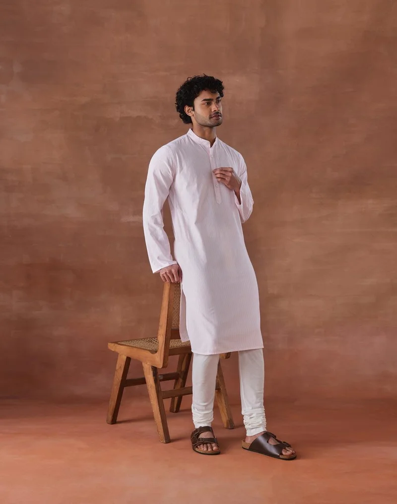 فاب انديا Pink Cotton Stripe Slim Fit Long Kurta