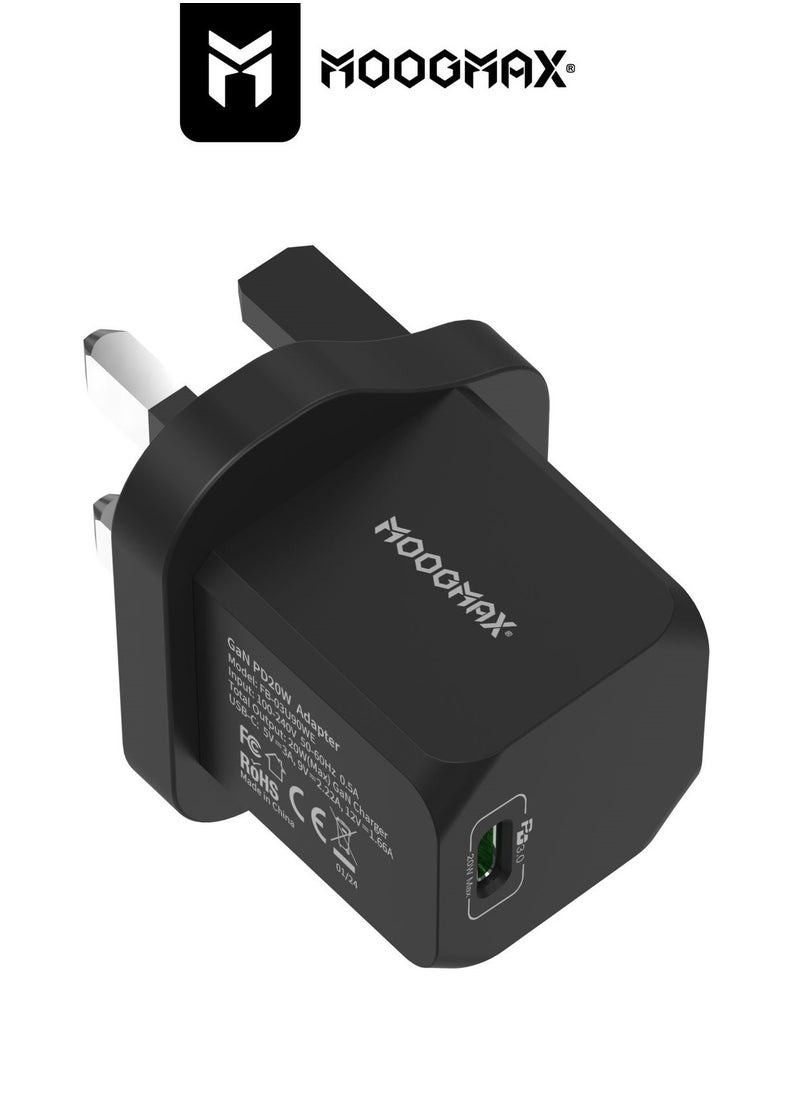 MOOGMAX Adapter charger with PD (Type-C) port, supports very fast charging 20W - with GaN tech, which makes it 3 times faster - suitable for Apple, Samsung, Nintendo Switch, & other devices - black  - Image 2