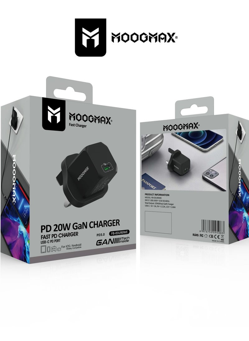 MOOGMAX Adapter charger with PD (Type-C) port, supports very fast charging 20W - with GaN tech, which makes it 3 times faster - suitable for Apple, Samsung, Nintendo Switch, & other devices - black  - Image 5