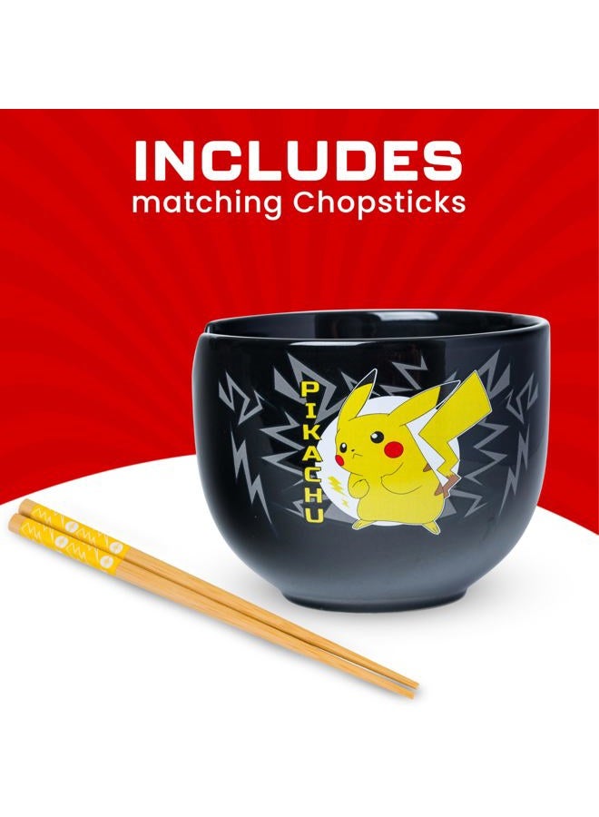 Silver Buffalo Pokemon Pikachu Japanese Text 20oz. Ceramic Ramen Bowl with Chopsticks - Image 3