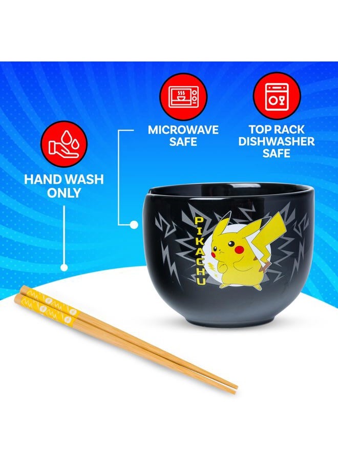 Silver Buffalo Pokemon Pikachu Japanese Text 20oz. Ceramic Ramen Bowl with Chopsticks - Image 4