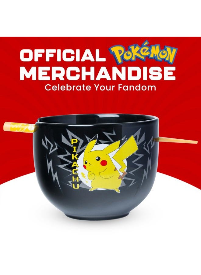 Silver Buffalo Pokemon Pikachu Japanese Text 20oz. Ceramic Ramen Bowl with Chopsticks - Image 5
