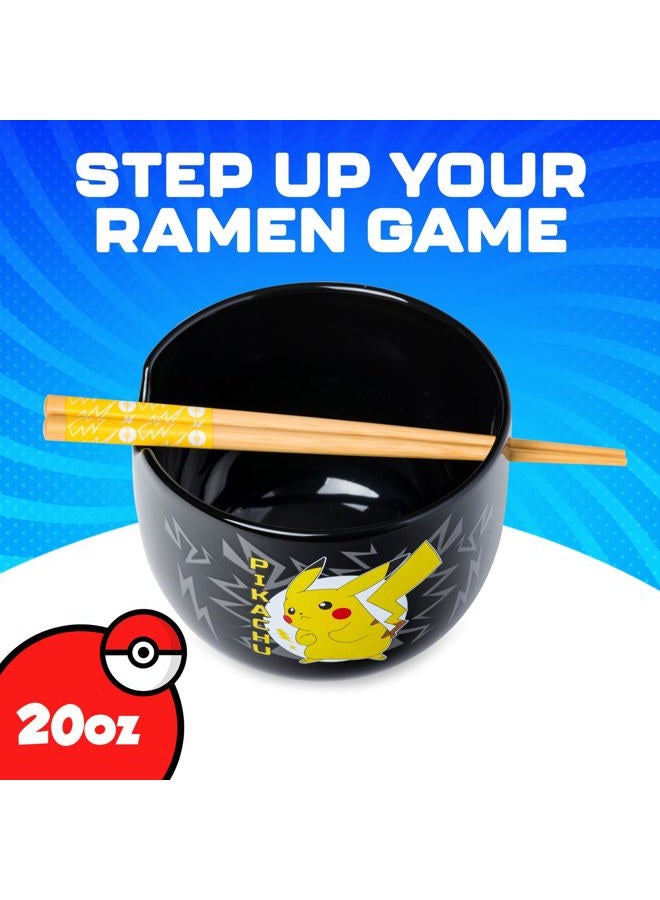 Silver Buffalo Pokemon Pikachu Japanese Text 20oz. Ceramic Ramen Bowl with Chopsticks - Image 2