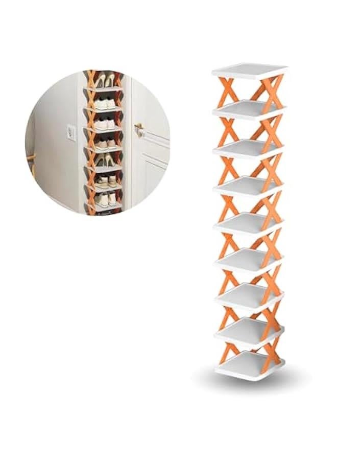 MIXDE Entryway Multi-layer Shoe Rack Organizer Simple Easy To Assemble Household Foldable Plastic Shoes Holder (Orange, 9 Layers) - Image 1