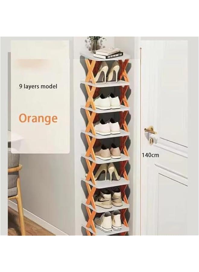 MIXDE Entryway Multi-layer Shoe Rack Organizer Simple Easy To Assemble Household Foldable Plastic Shoes Holder (Orange, 9 Layers) - Image 2