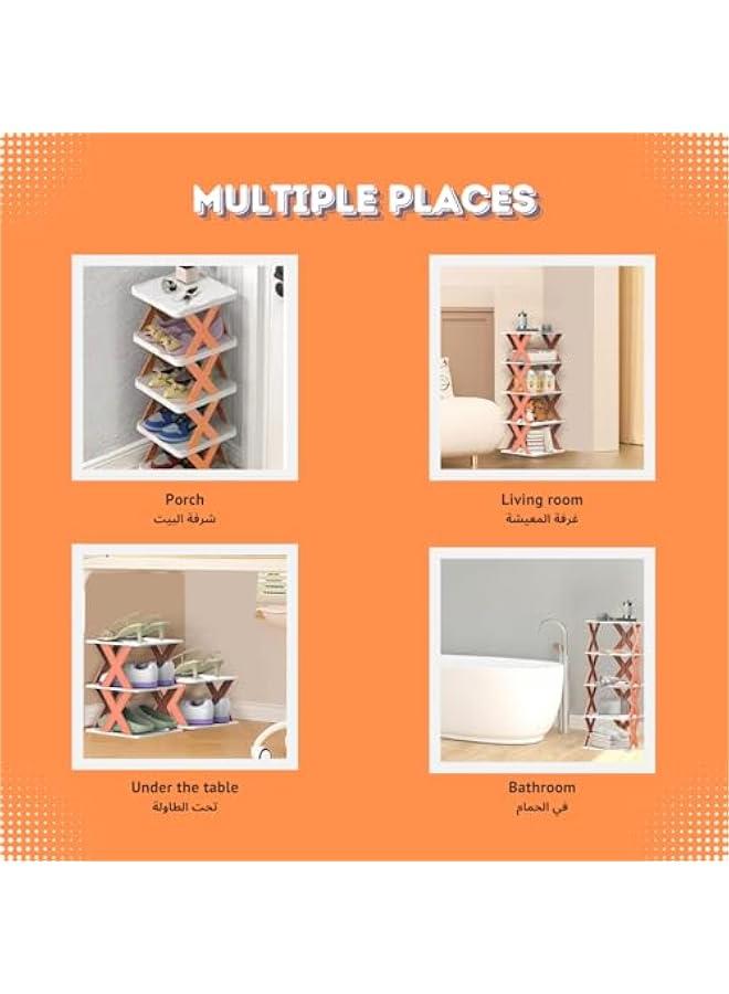 MIXDE Entryway Multi-layer Shoe Rack Organizer Simple Easy To Assemble Household Foldable Plastic Shoes Holder (Orange, 9 Layers) - Image 5
