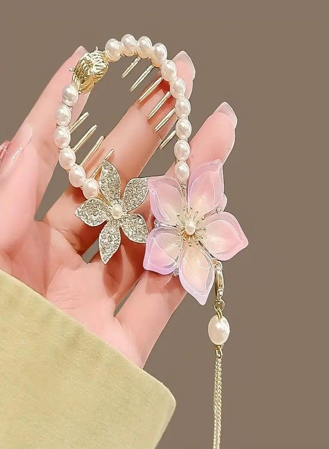 Ashkash 2pcs Elegant Alloy Tassel Hair Claw Clips with Rhinestone Embellishments - Vintage Butterfly & Flower Bun Buckles for Women - Versatile Hair Accessories - Image 2