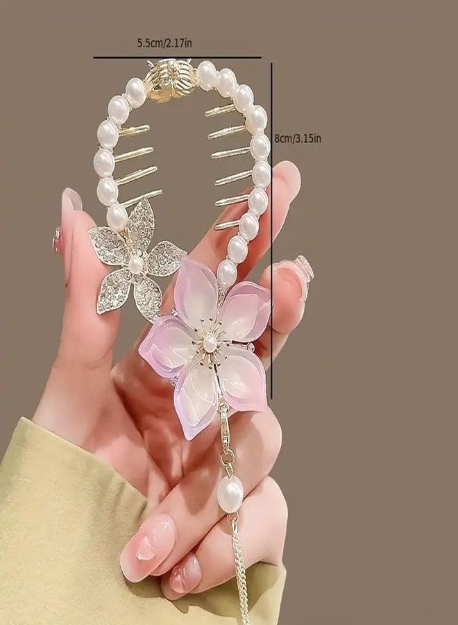 Ashkash 2pcs Elegant Alloy Tassel Hair Claw Clips with Rhinestone Embellishments - Vintage Butterfly & Flower Bun Buckles for Women - Versatile Hair Accessories - Image 3