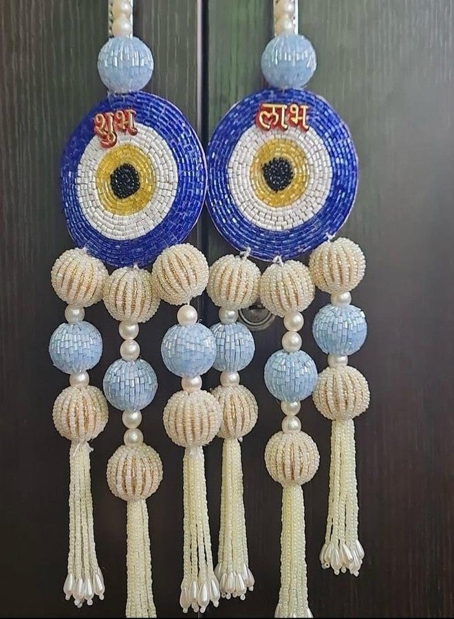 Anishop Beautiful Handmade Evil Eye shubh labh Hanging Wall, Best for Home/Terrace/Garden Decor/Diwali/Xmas/Wedding (Handmade) (Pack of 2) Blue - Image 1