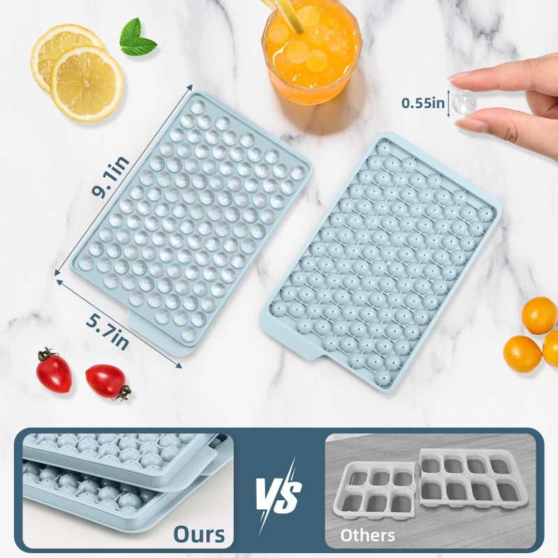WIBIMEN Mini Ice Cube Trays, 0.55â€ Tiny Pebble Ice for Iced Coffee & Cocktails, Fast Chill, Easy Twist Release, Stackable with Lid & Storage Bin (4 Pack, Blue) - Image 5