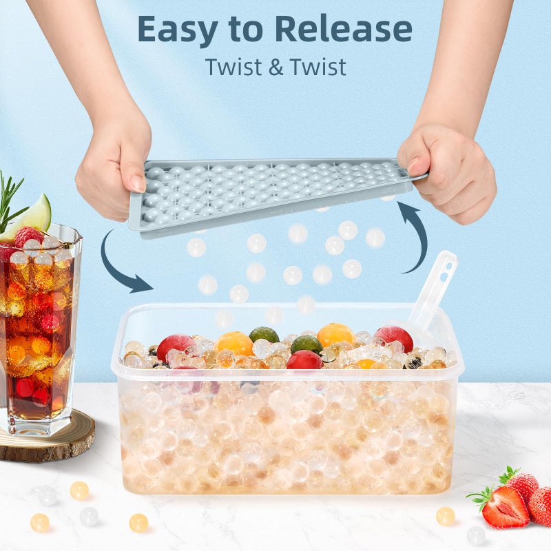 WIBIMEN Mini Ice Cube Trays, 0.55â€ Tiny Pebble Ice for Iced Coffee & Cocktails, Fast Chill, Easy Twist Release, Stackable with Lid & Storage Bin (4 Pack, Blue) - Image 2