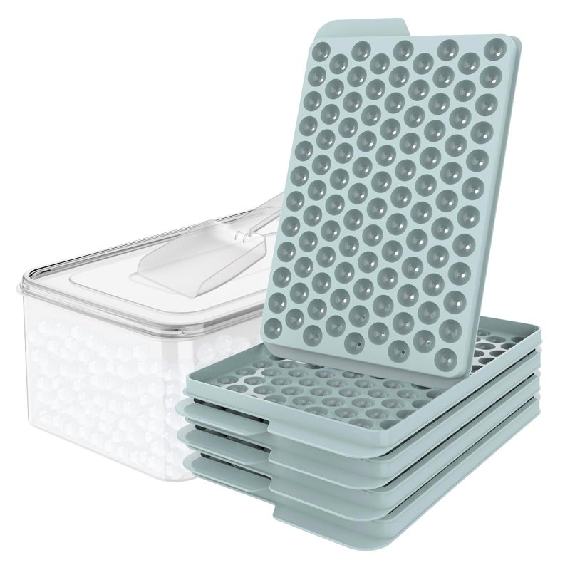 WIBIMEN Mini Ice Cube Trays, 0.55â€ Tiny Pebble Ice for Iced Coffee & Cocktails, Fast Chill, Easy Twist Release, Stackable with Lid & Storage Bin (4 Pack, Blue) - Image 1