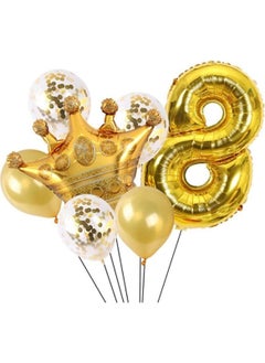 Meri Parti Meri Party Birthday 8 Years Old Gold King Queen Crown Foil Balloon Set Age 8 Years Old 76 cm Balloon Set Helium Compatible 