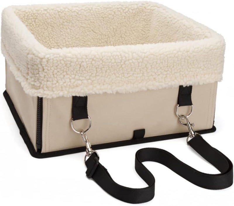 POPETPOP Foldable Waterproof Dog Car Seat Bed Detachable Travel Bag for Pets Washable Cover for Dogs and Cats Beige - Image 1