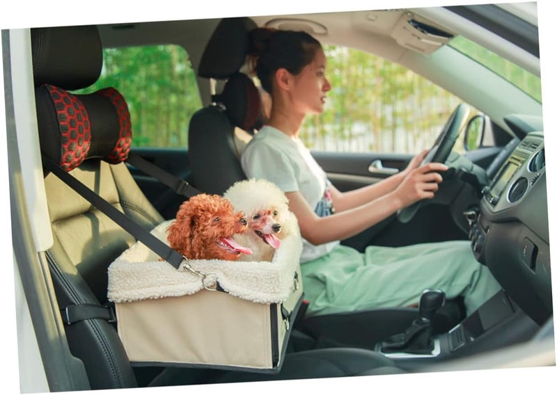 POPETPOP Foldable Waterproof Dog Car Seat Bed Detachable Travel Bag for Pets Washable Cover for Dogs and Cats Beige - Image 3