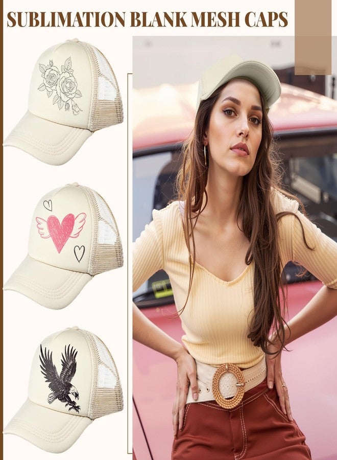 Vabean 24 Pack Sublimation Blank Cap Trucker Mesh Cap Unisex Plain Blank Baseball Hat for DIY Embroidery Sublimation Printing(Champagne) - Image 4