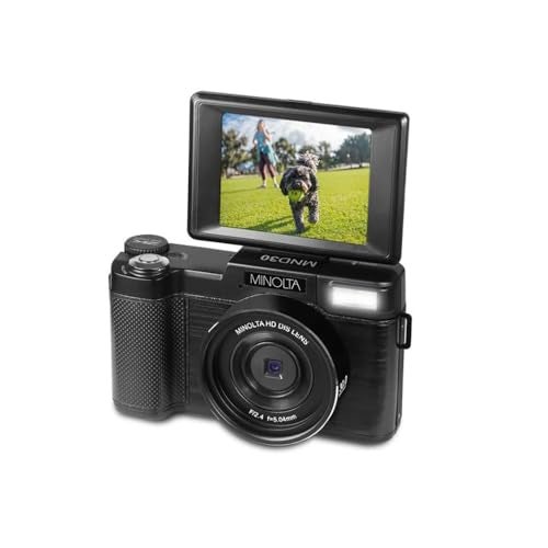 Minolta كاميرا رقمية مينولتا 30 ميجابكسل – فيديو بدقة 2.7K Ultra HD، شاشة LCD بحجم 3 بوصات بزاوية 180°، كشف الوجه، مضاد للاهتزاز، 9 أوضاع مشهد، انفجار صور، بانوراما، مستشعر CMOS، بطاقة 32 جيجابايت (أسود) - Image 5
