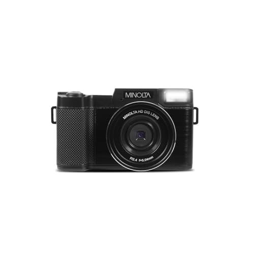 Minolta كاميرا رقمية مينولتا 30 ميجابكسل – فيديو بدقة 2.7K Ultra HD، شاشة LCD بحجم 3 بوصات بزاوية 180°، كشف الوجه، مضاد للاهتزاز، 9 أوضاع مشهد، انفجار صور، بانوراما، مستشعر CMOS، بطاقة 32 جيجابايت (أسود) - Image 2