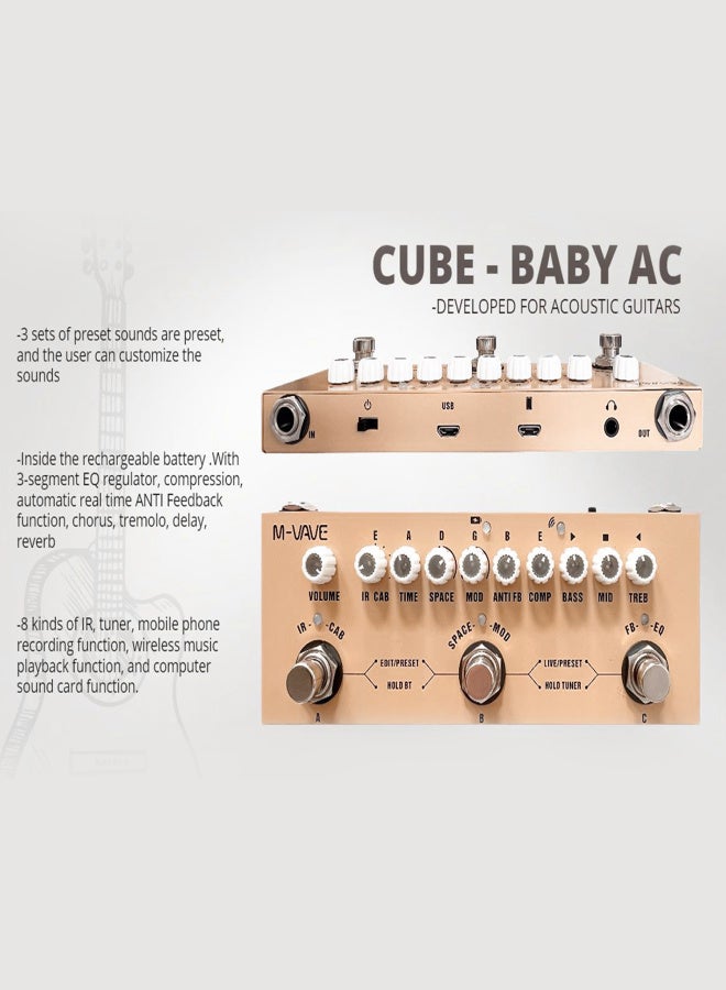 ام- فيفي دواسة تأثيرات متعددة الوظائف محمولة للجيتار الصوتي M-VAVE CUBE AC مع تشغيل موسيقى لاسلكي وتسجيل صوتي عبر الهاتف ووظيفة واجهة صوتية - Image 5