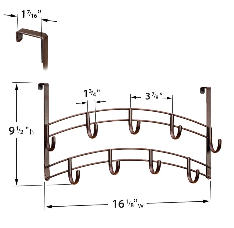 LYNK Professional® Home™ Over Door Hooks Rack - 9 Hook Over Door Hanger - Over Door Towel Rack - Hanging Towels or Clothes - Bathroom, Bedroom or Laundry Room - Lifetime Ltd. Warranty - Bronze - Image 4