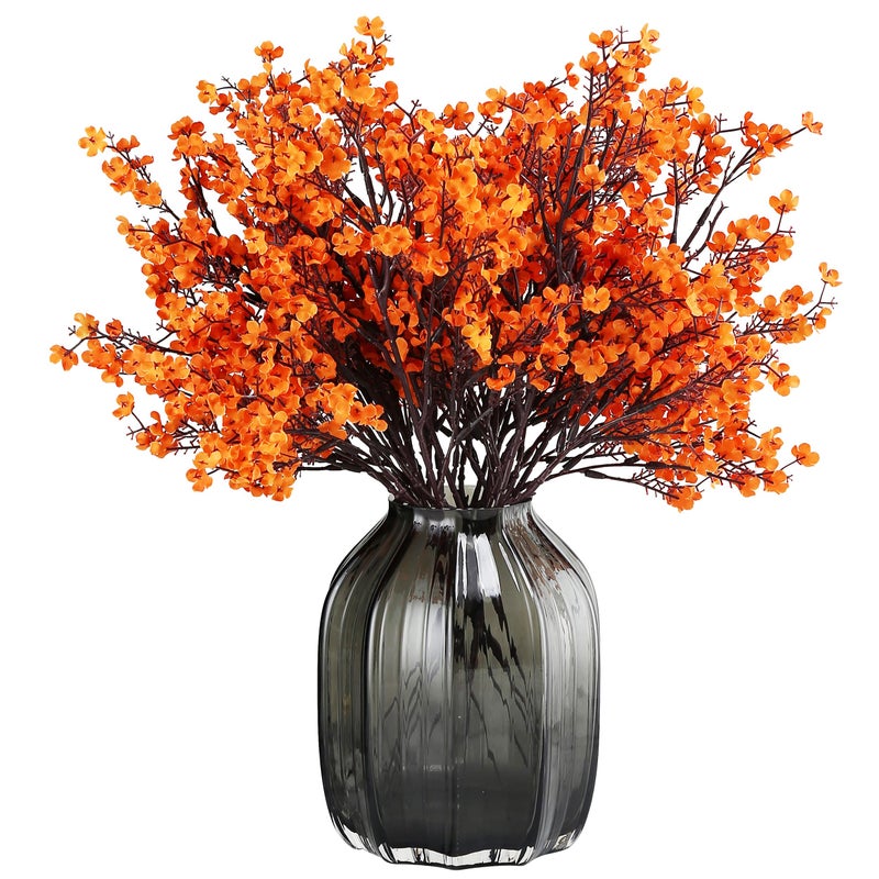 JAKYGlobal Babys Breath Orange Silk Artificial Flowers 6 Bundle European Fake Silk Plants Decor Wedding Party Farmhouse Decoration Bouquets Real Touch DIY Home Garden Orange 6pcs
