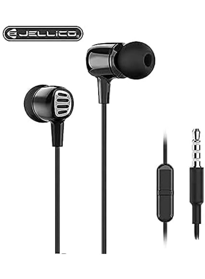 Jellico CT 27 Sport Wired Earphones, Super Bass, 3.5mm Jack, Microphone, Black - Image 2