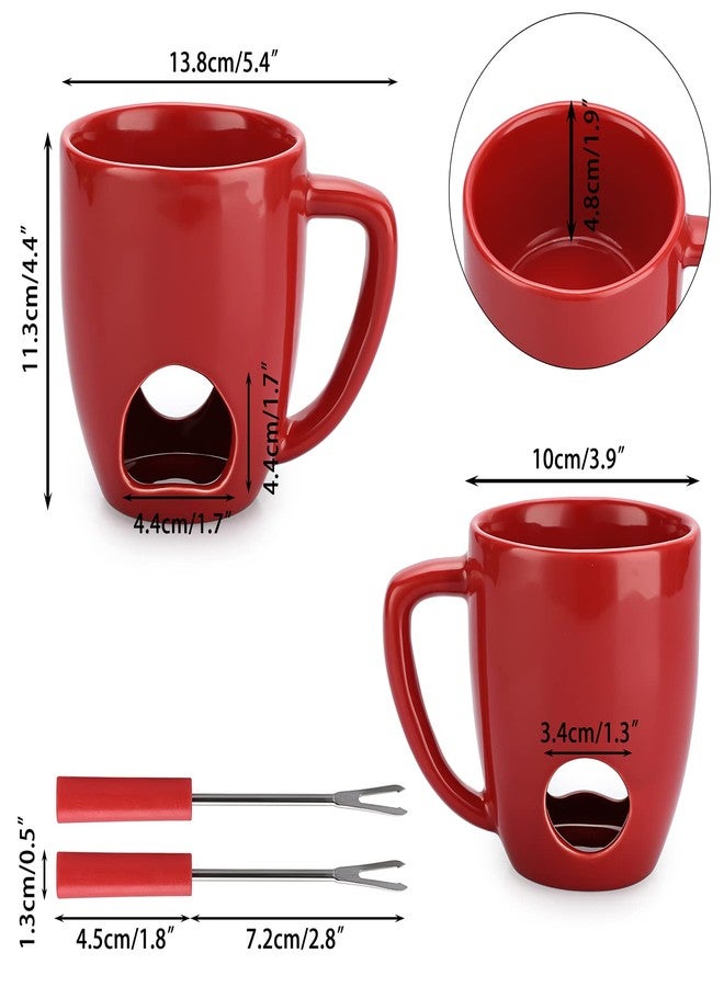 BSTKEY 230ML Personal Chocolate Fondue Mug Set, Ceramic Butter Warmer Set, Mini Melt Hot Pot Cup Set for Cheese Chocolate Butter Caramel, with 2 Forks (Red) - Image 2
