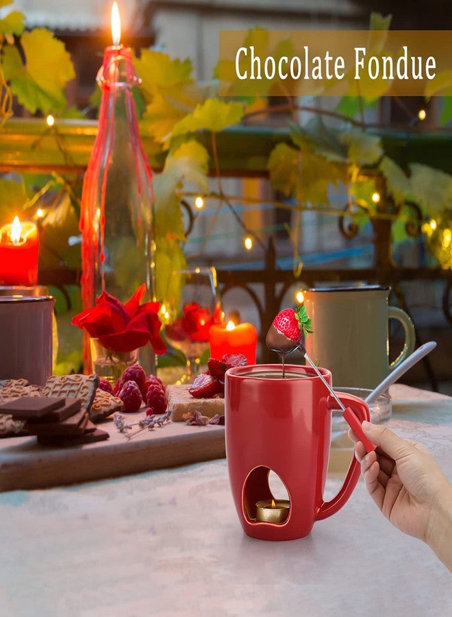 BSTKEY 230ML Personal Chocolate Fondue Mug Set, Ceramic Butter Warmer Set, Mini Melt Hot Pot Cup Set for Cheese Chocolate Butter Caramel, with 2 Forks (Red) - Image 5