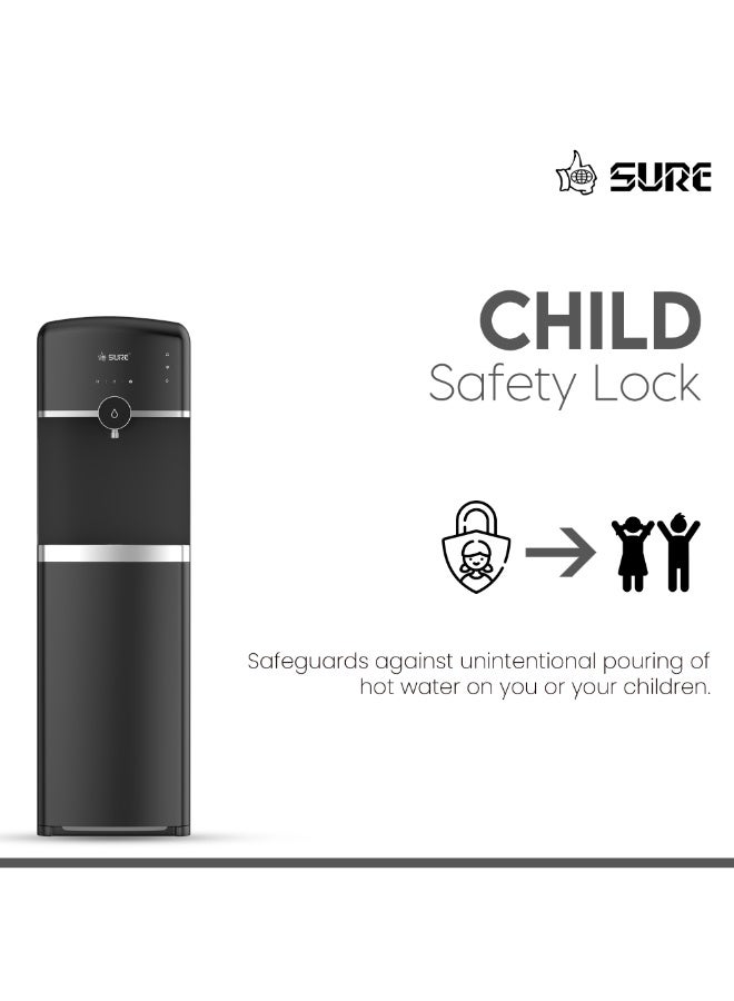 SURE Bottom Load Water Dispenser, 3-Tap Hot/Cold/Room Temperature Water, 5 Gallon Capacity, Stainless Steel Construction, Freestanding Bottom Loading Design, Ideal for Home and Office, Black – SBL70 Bottom SBL70 Bottom Black - Image 5