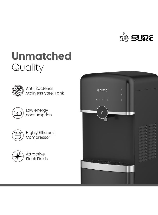 SURE Bottom Load Water Dispenser, 3-Tap Hot/Cold/Room Temperature Water, 5 Gallon Capacity, Stainless Steel Construction, Freestanding Bottom Loading Design, Ideal for Home and Office, Black – SBL70 Bottom SBL70 Bottom Black - Image 2
