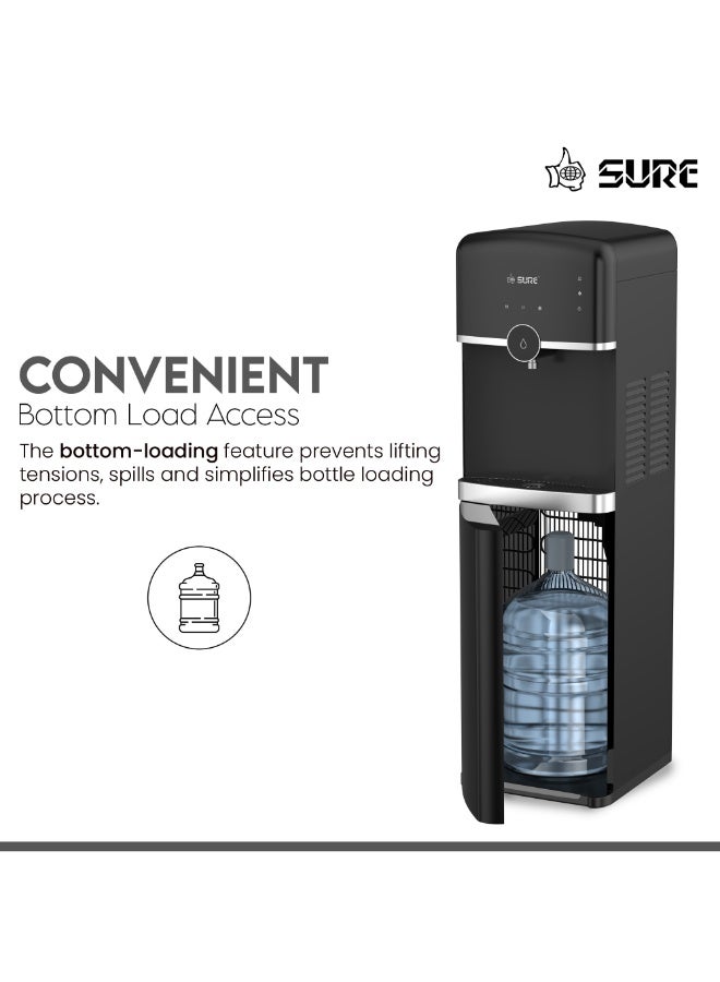 SURE Bottom Load Water Dispenser, 3-Tap Hot/Cold/Room Temperature Water, 5 Gallon Capacity, Stainless Steel Construction, Freestanding Bottom Loading Design, Ideal for Home and Office, Black – SBL70 Bottom SBL70 Bottom Black - Image 3