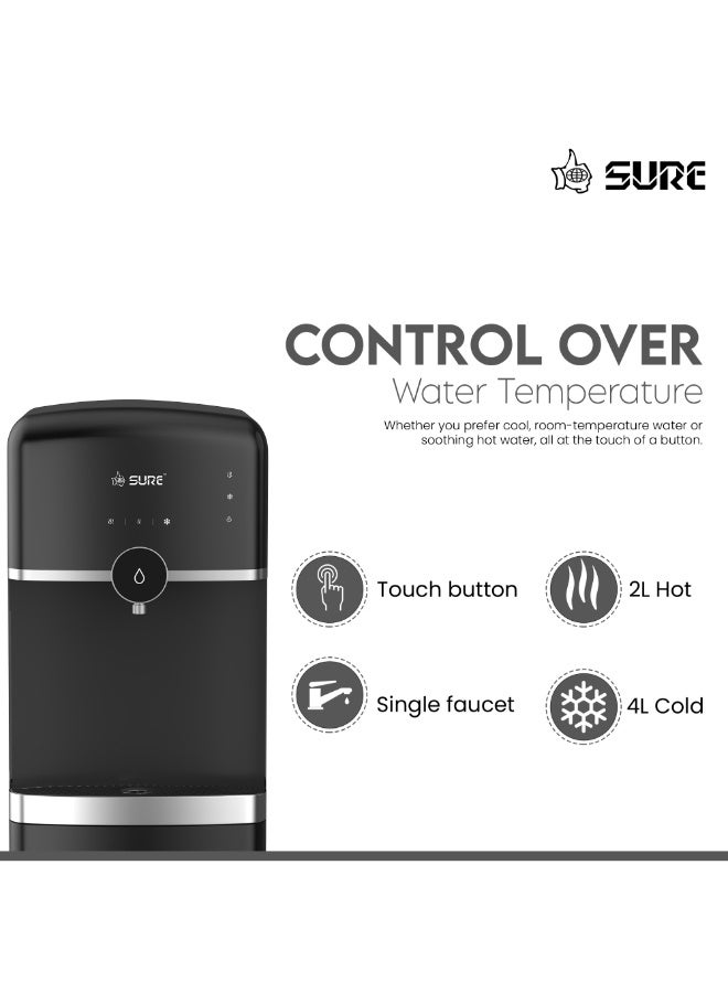 SURE Bottom Load Water Dispenser, 3-Tap Hot/Cold/Room Temperature Water, 5 Gallon Capacity, Stainless Steel Construction, Freestanding Bottom Loading Design, Ideal for Home and Office, Black – SBL70 Bottom SBL70 Bottom Black - Image 4