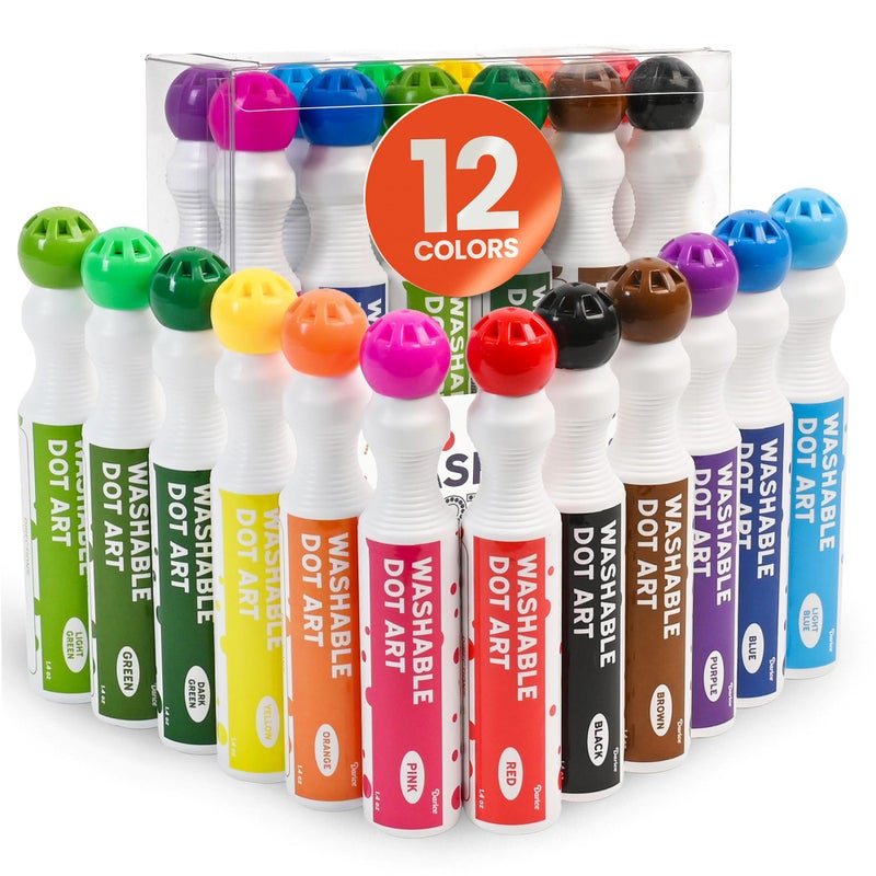 PLAYKIDIZ Darice Washable Dot Markers for Toddlers 12 Colors 40ml 135oz Paint Marker Dot Art Set Water Based NonToxic Bingo Daubers for Kids - Image 2