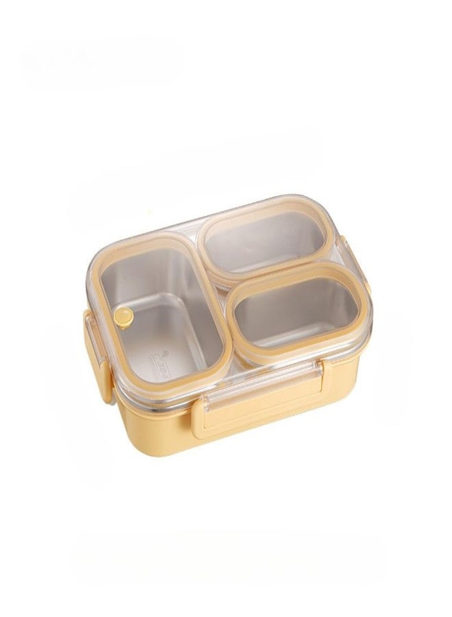 YONIMI 3 Compartment Stainless Steel Lunch Box for Office,School & Picnics, BPA Free,Airtight Leak-Proof Lunch Box,Durable & Easy to Clean Lunch Box(Yellow) - Image 1