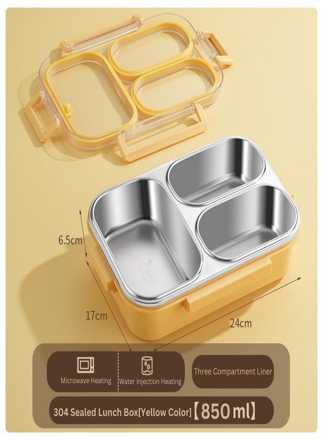YONIMI 3 Compartment Stainless Steel Lunch Box for Office,School & Picnics, BPA Free,Airtight Leak-Proof Lunch Box,Durable & Easy to Clean Lunch Box(Yellow) - Image 2