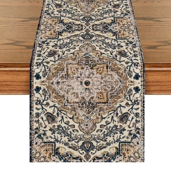 DARK BLUE BOHO BOHEMIA STYLE TABLE RUNNER COUNTRY RUSTIC FARMHOUSE MAGICAL HALLOWEEN KITCHEN DINING TABLE DECORATION FOR HOME PARTY DECOR 13X72 INCH