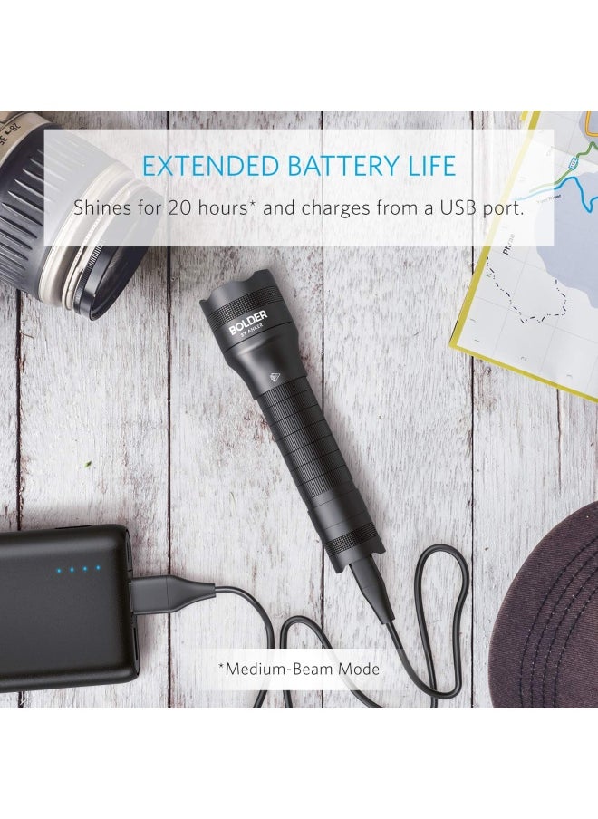 Anker - Rechargeable Bolder Lc40 Flashlight Led Torch Super Bright 400 Lumens Cree Led Ip65 Water Resistant 5 Modes High Medium Low Strobe Sos Indoor Outdoor Camping Hiking And Emergency Use - Image 1