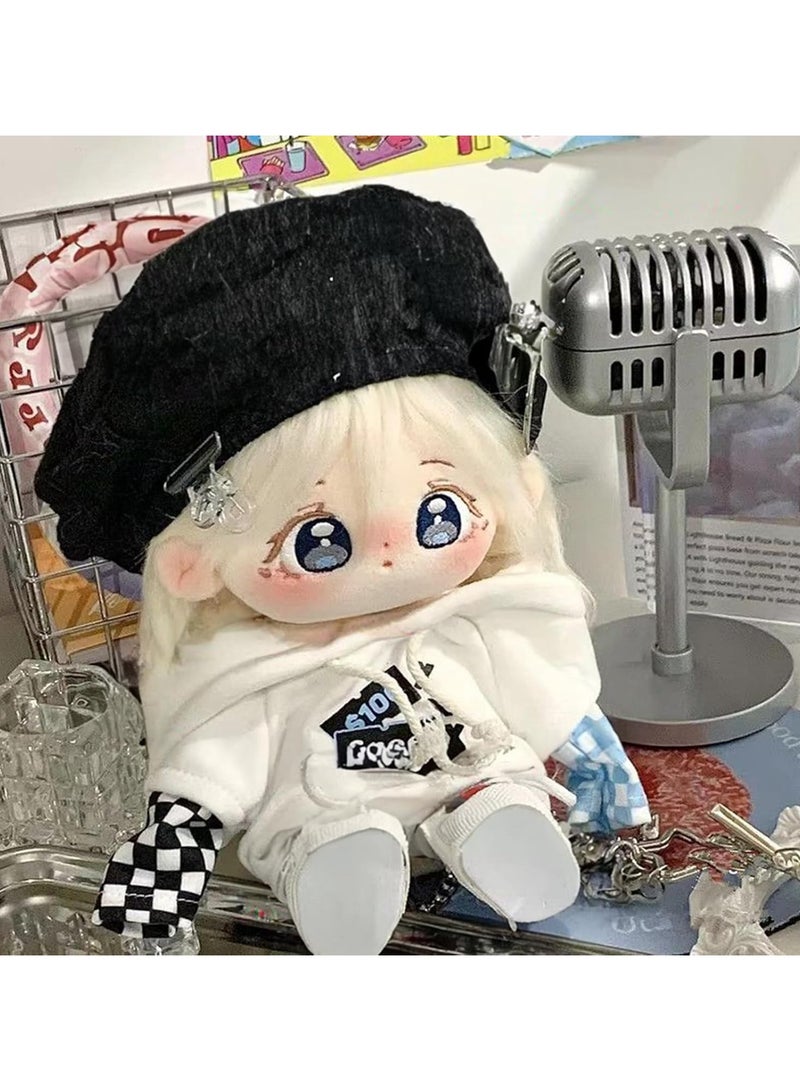 general 20cm kawaii anime cotton doll plush toy with big embroidered eyes, girl's favorite, wearing a white hoodie and black hat with red shoes - Image 2