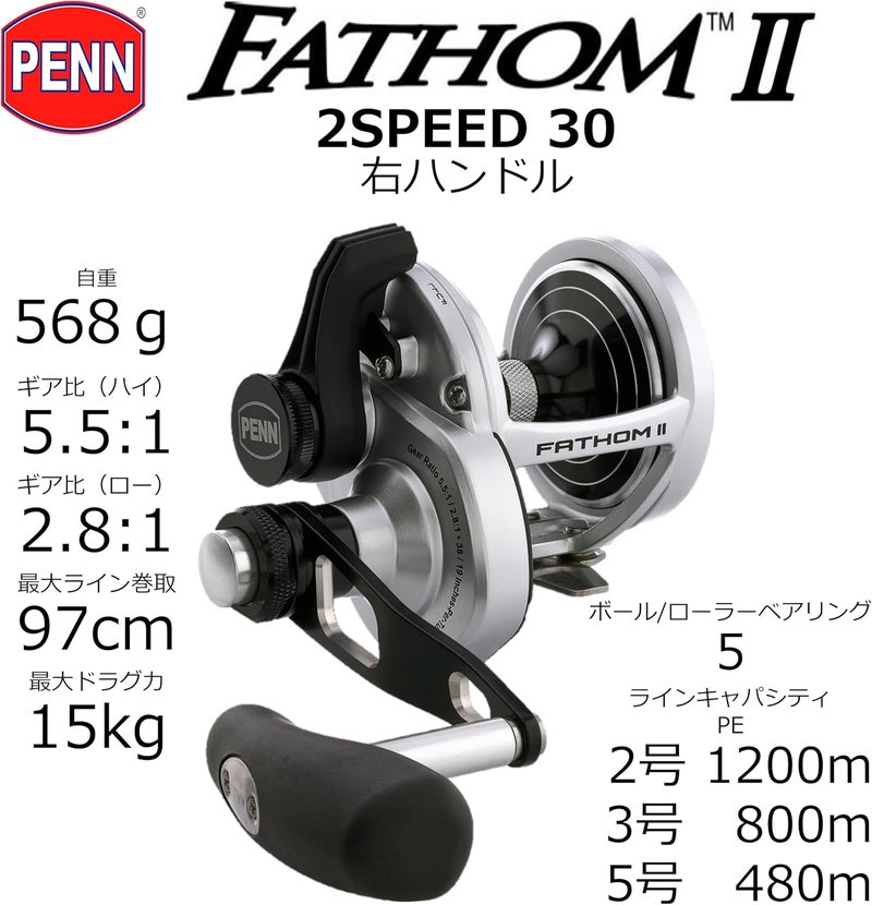 Penn Fathom II Lever Drag 2 Speed Conventional Fishing Reel - Model FTHII30LD2 - Image 2