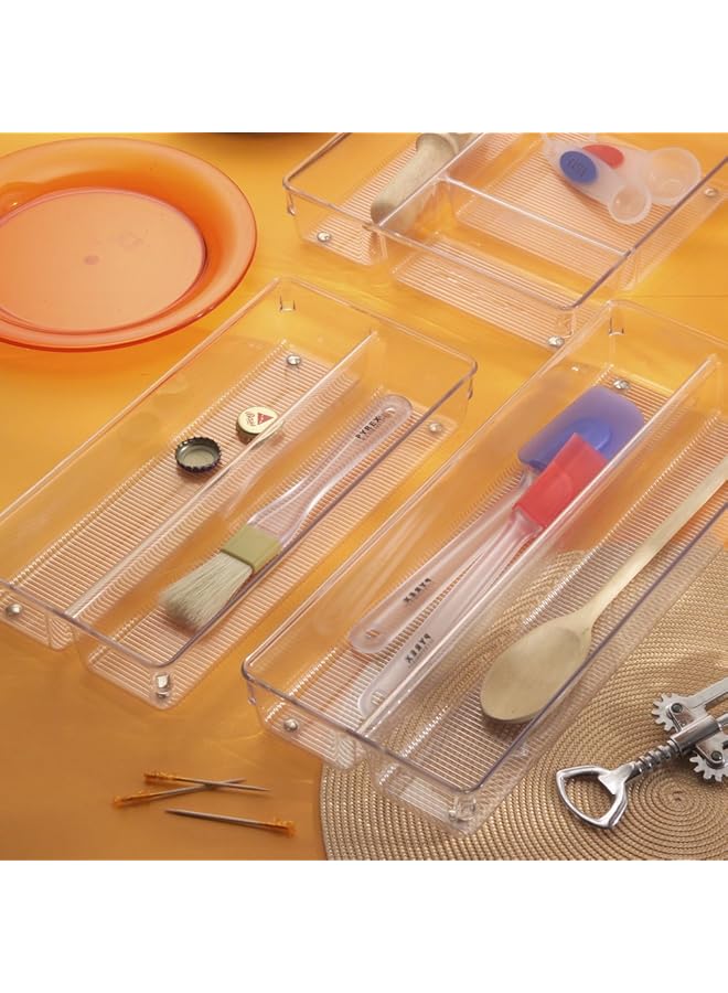 إنترديزاين منظم أدراج المطبخ المزدوج من Linus لأدوات المائدة والملاعق والأدوات المنزلية مقاس 6 بوصات × 15 بوصة × 2 بوصة شفاف - Image 2