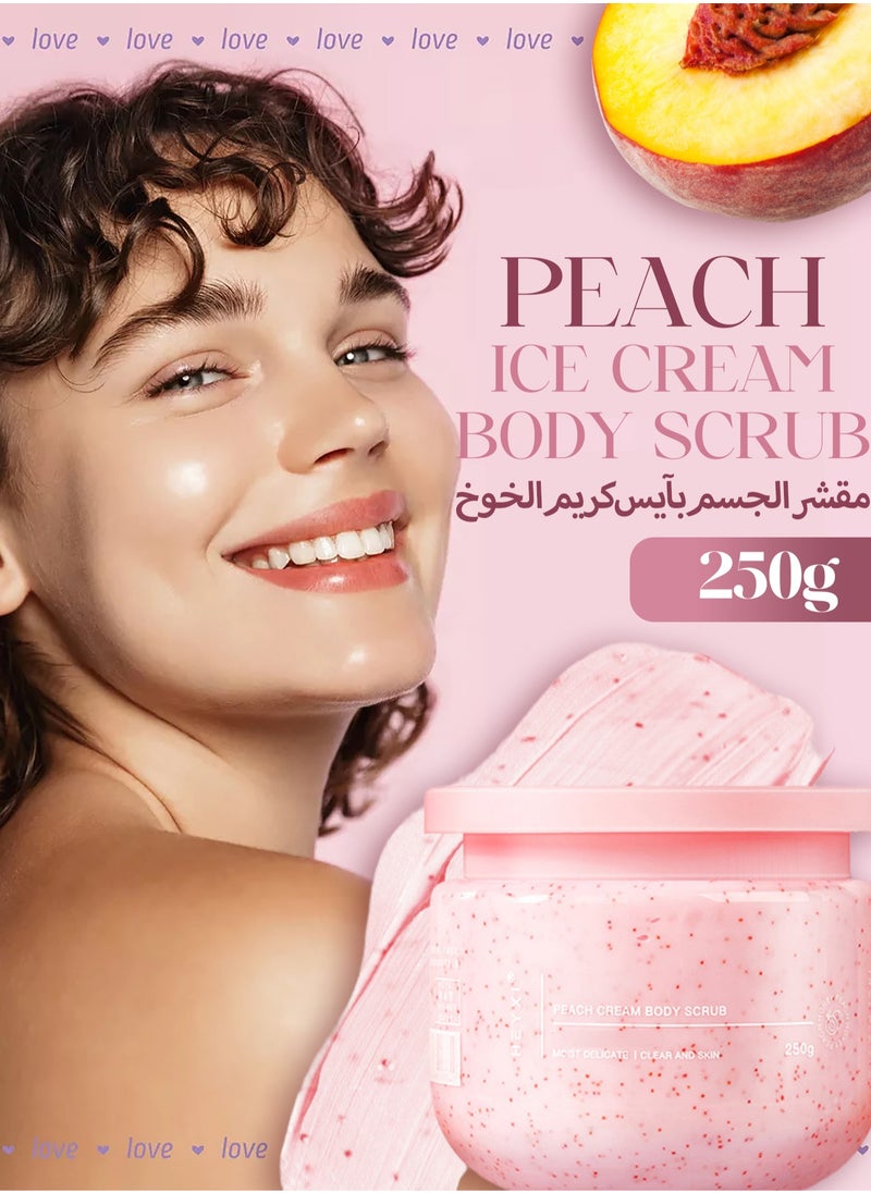 Heyxi NATURAL Peach Body Ice Cream Scrub With Glycerin, Shea Butter And Peach Oil | Exfoliating Body Scrub For Skin Care, Stretch Marks, Acne, Cellulite | Body Scrub Exfoliator | 250g  - Image 1