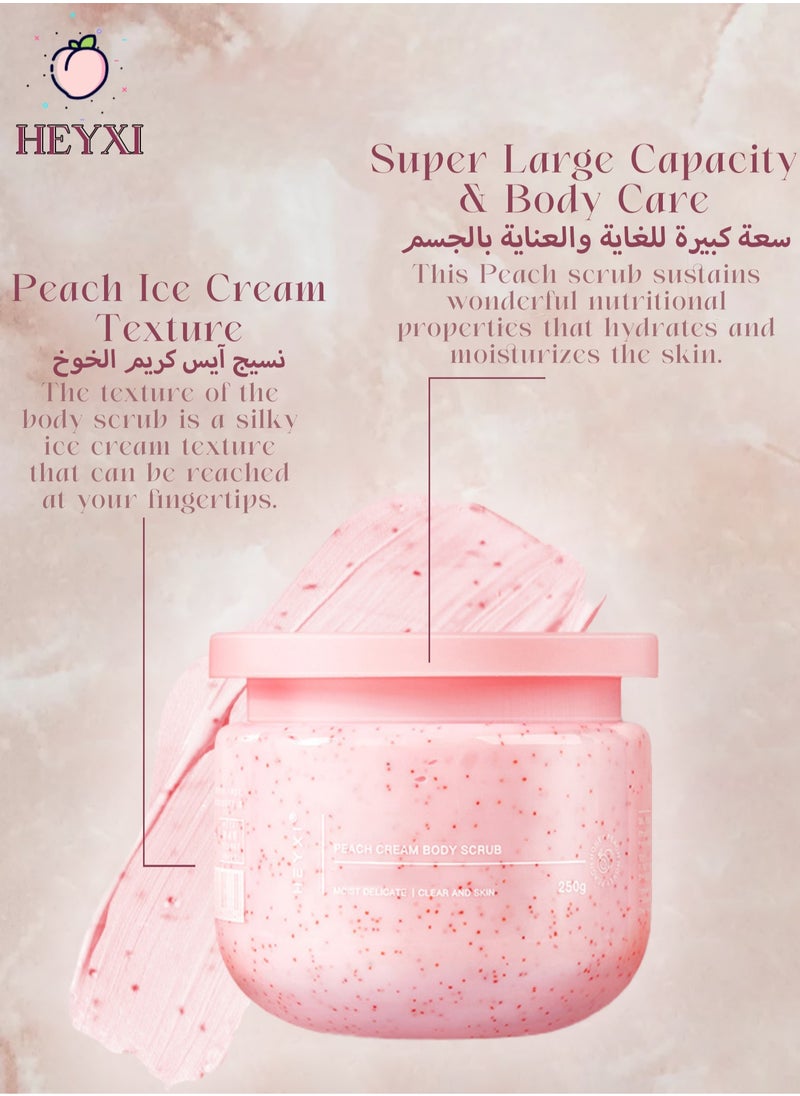 Heyxi NATURAL Peach Body Ice Cream Scrub With Glycerin, Shea Butter And Peach Oil | Exfoliating Body Scrub For Skin Care, Stretch Marks, Acne, Cellulite | Body Scrub Exfoliator | 250g  - Image 3