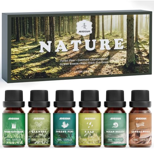 ARVIDSSON Nature Essential Oils Set, ARVIDSSON Natural Fragrance Oils for Candle Making, Fresh Cut Grass, Ocean Breeze, Rain, Pine, Sandalwood, Oakmoss, Diffuser Scented Oils - Image 1