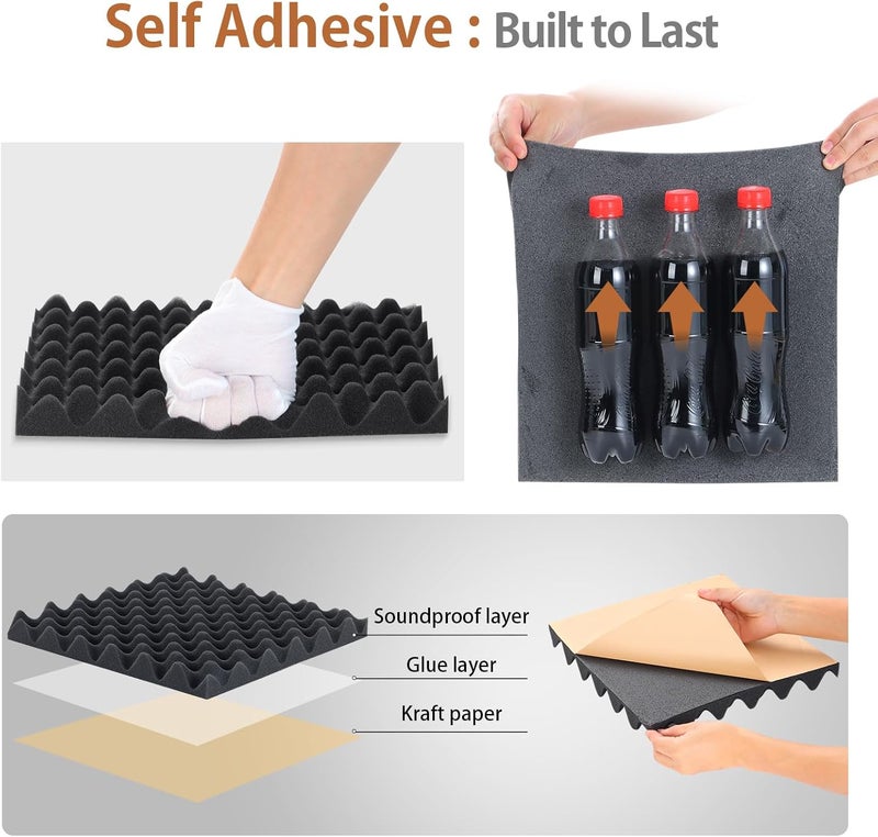 SD SODOCT 36 Pack Acoustic Foam Panels with Self Adhesive 12" X 12" X 1.2" Sound Proof Foam Panels for Walls High Density Egg-Crate Soundproof Wall Panels for Studio Office Gaming Room - Image 3