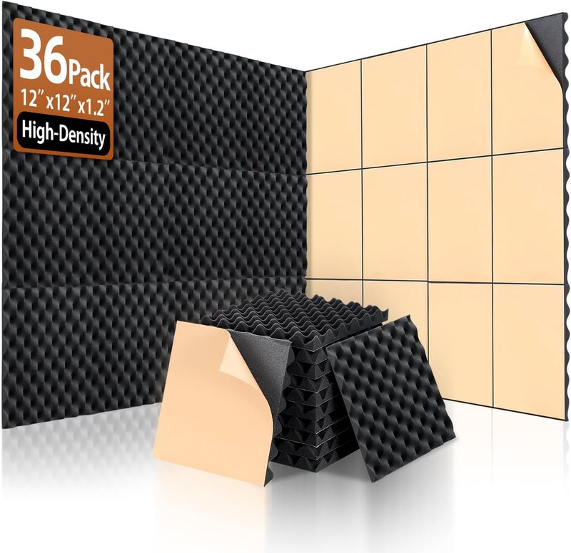 SD SODOCT 36 Pack Acoustic Foam Panels with Self Adhesive 12" X 12" X 1.2" Sound Proof Foam Panels for Walls High Density Egg-Crate Soundproof Wall Panels for Studio Office Gaming Room - Image 1